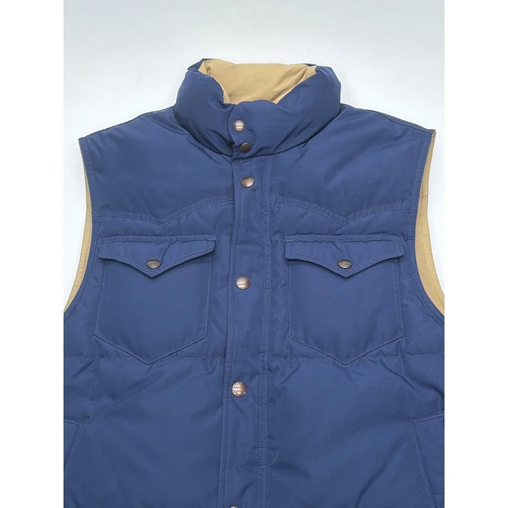 90s Polo Ralph Lauren Reversible Down Puffer Vest Navy Blue Tan Khaki Mens Large